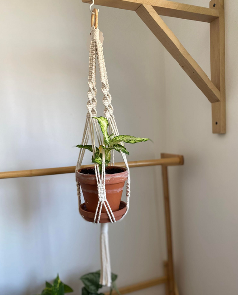 Shopping Blue - Macrame plant hanger, natural colour