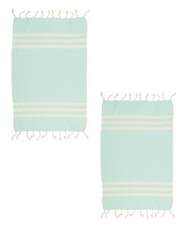 Artisan Turkish hand towel set, mint green - Shopping Blue