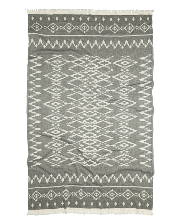 Throw with kilim pattern, cotton, made in Turkey - Shopping Blue