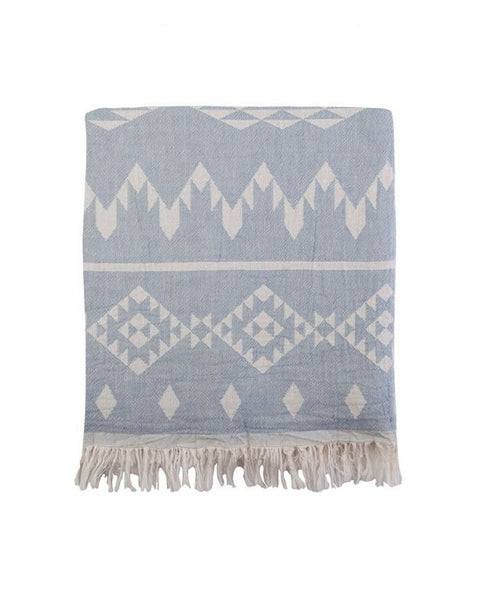 Peshtemal Turkish towel with kilim pattern, cotton - Shopping Blue