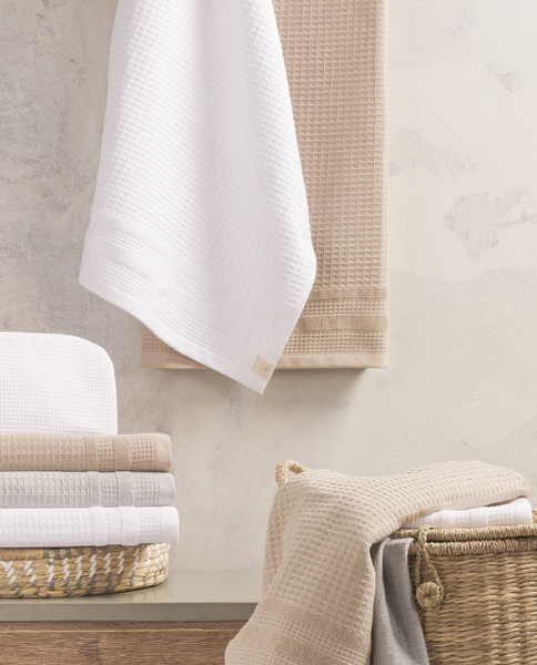 Organic cotton waffle weave towel made in Portugal Shopping Blue