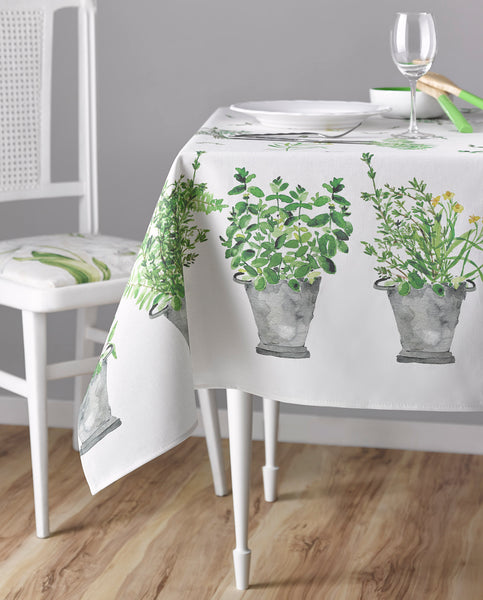 Stain resistant cotton tablecloth with green herbs, made in Spain - Shopping Blue