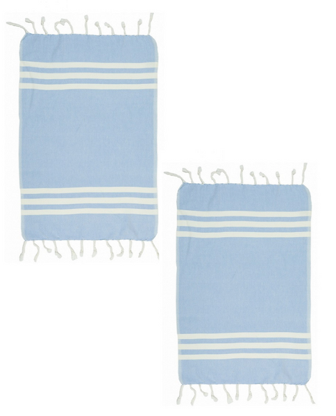Artisan Turkish hand towel set, sky blue - Shopping Blue