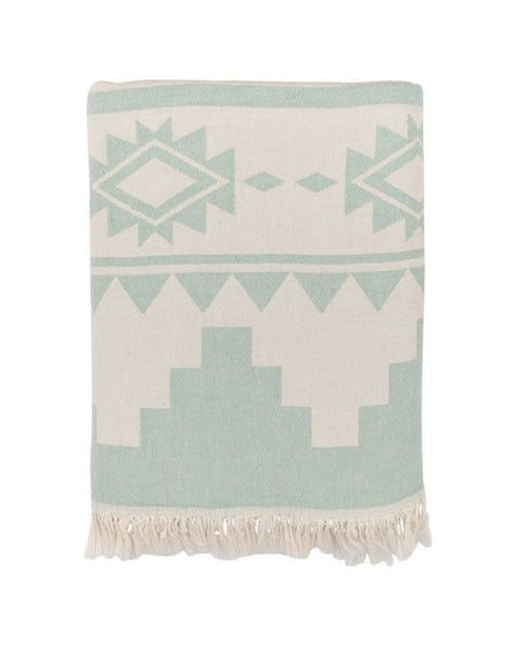 Peshtemal Turkish towel with Aztec pattern, sage - Shopping Blue