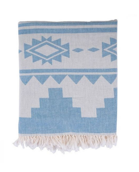 Throw with Aztec pattern, cotton, blue - Shopping Blue